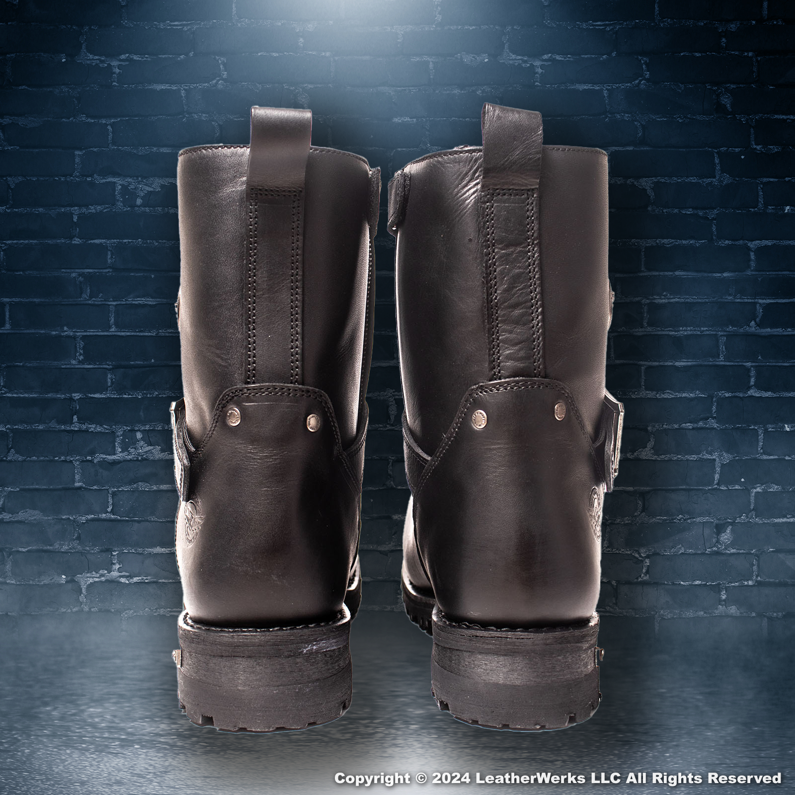 Number Nine Engineer Boot Milwaukee Leather Engineer Black Leather with Side Zipper