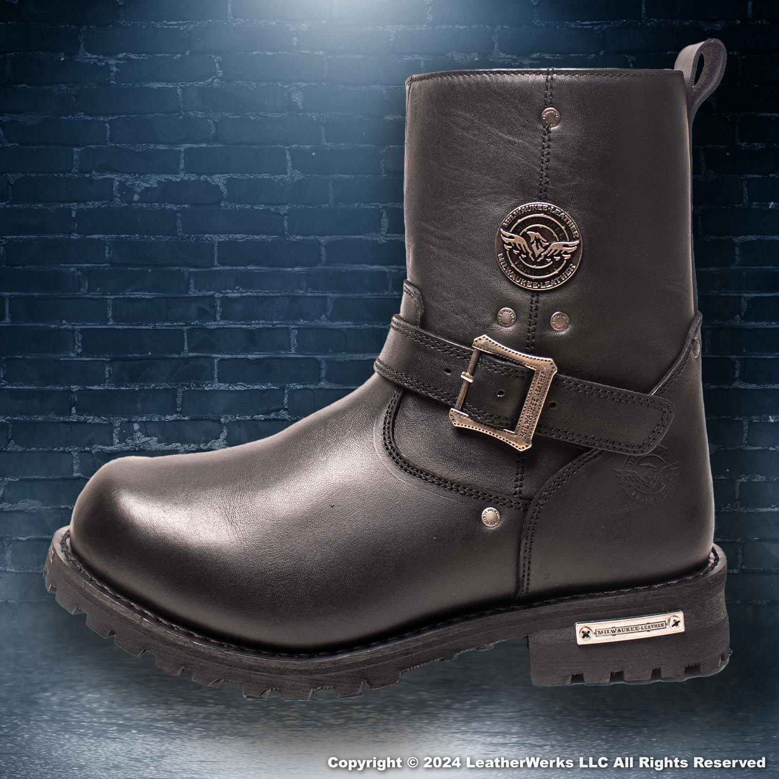 Number Nine Engineer Boot Milwaukee Leather Engineer Black Leather with Side Zipper