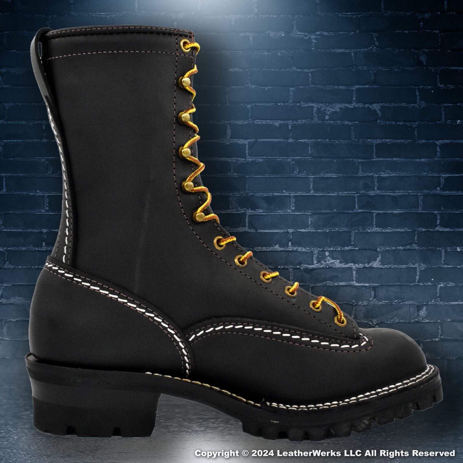 Black Lace-Up Combat Boots with Yellow Stitching Dr. Martens Combat boot in Black Leather with Yellow  main image 2